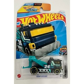 Hot Wheels Cars Tow Truck, Heavy Hitcher, Blue/Teal, 1:64 Scale, 4/10 in Let's Race Series