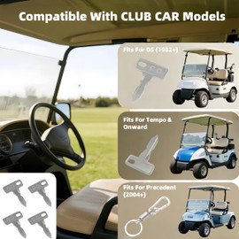 GENOUR 4-Pack Golf Cart Key Set - Heavy Duty Replacement for Club Car DS (1982+), Precedent (2004+), Tempo & Onward | OEM 1012505 Compatible | Weather-Resistant Keys w/ Free Keychain