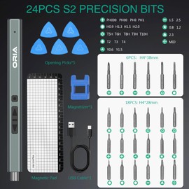 ORIA Electric Screwdriver Set, 33 in 1 Precision Screwdriver Set, Rechargeable Mini Electric Screwdriver, Portable Repair Tool Kit with 2 Torque Gears, LED Lights for Electronics Phone Watch PC
