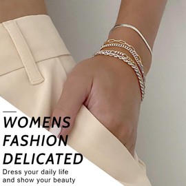 KOLZEMV Women's Silver Bracelets, Women's Stainless Steel Adjustable Bracelet, Set of 5, Silver Bracelet, Jewellery, Jewellery, Silver, Stainless Steel Bracelet for Women