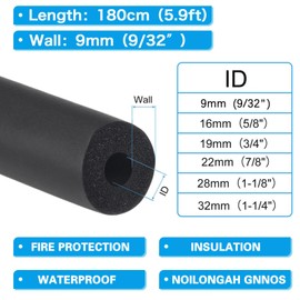Pipe Insulation Foam Diameter 16 mm Insulation Pipe Black Heating Pipes for Pipe Insulation Fitness Equipment etc. 1.8 m