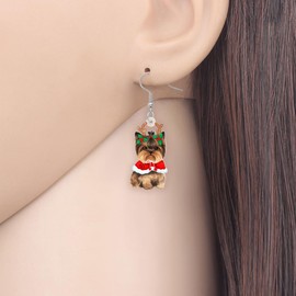 YINYA Christmas Acrylic Cute Brown Yorkshire Terrier Dog Earrings Puppy Pets Dangle Jewelry for Women Dog Lovers Fun Festival Gifts Charms (Brown)
