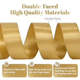 Kryvus Light Gold Satin Ribbon, Double Faced 7/8 Inch X 50 Yards Light Gold Ribbon, Premium Satin Ribbon for Gift Wrapping, Crafts, Hair Bow Making, Sewing, Flower Bouquet, Wedding Party Decor