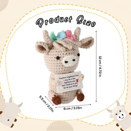 lasuroa Positive Highland Cow, Crochet Highland Cow Positive Support Cow Wool Thread Animals with Positive Messages Knitted Doll Toy for Encouragement Gifts Party Decoration(Off-White)