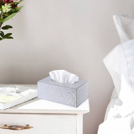 Sumnacon Rectangular Leather Tissue Box Cover - Stylish Tissue Box Holder with Magnetic Bottom, Decorative PU Tissue Box for Vanity Dresser Night Stand Table Countertop Home Office Car, Silver