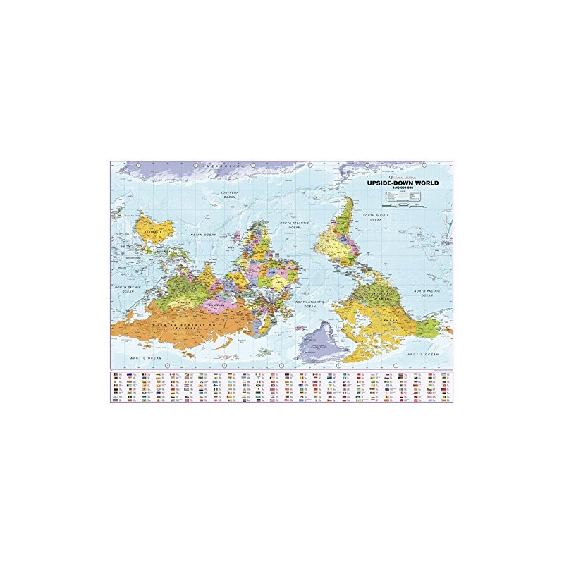 Upside Down World Political Wall Map - 39.25" x 27.5"