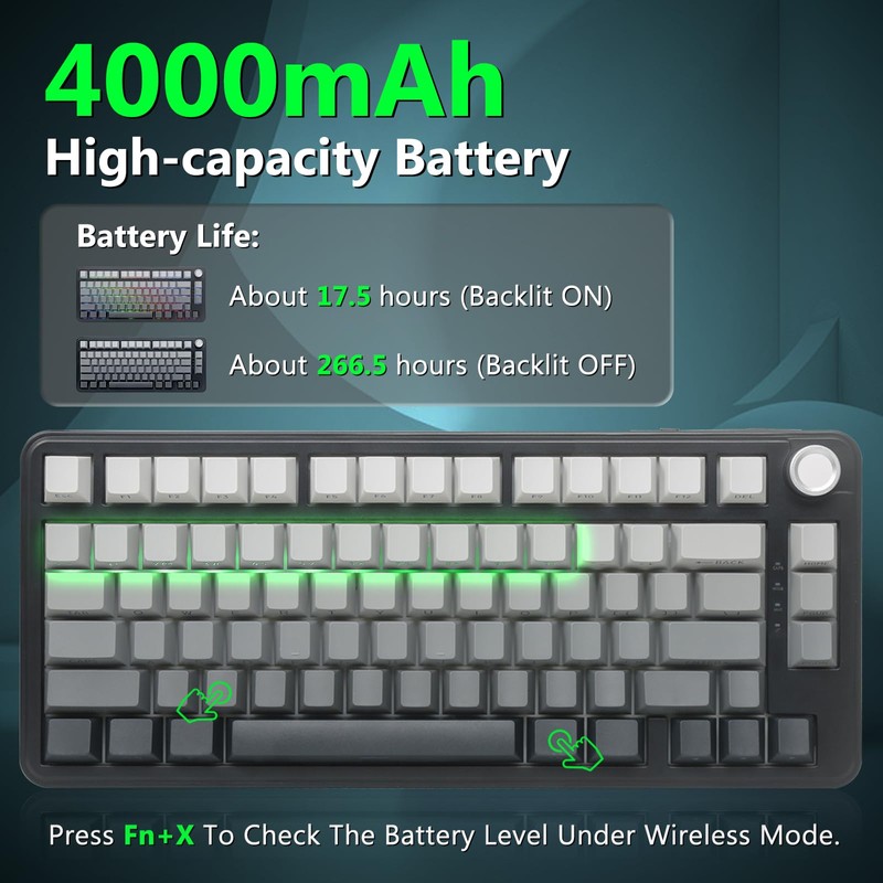 HUO JI Wireless Mechanical Gaming Keyboard, Hot Swappable Pre-lubed Red