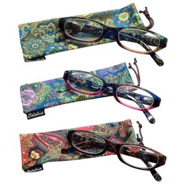 Calabria 4377 Cat Eye Floral Paisley Reading Glasses +0.75 Bulk Variety 3 Pack Women One Power Readers Cute Eyeglass w/Case