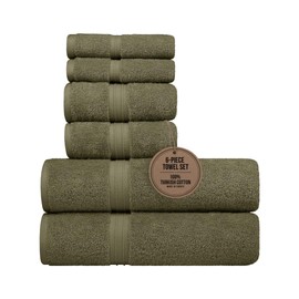 Cotoniche 6 Pack Cotton Towel Set - Luxury & 100% Cotton - Hotel and Spa Quality, Absorbent, Include 2 Bath Towel (28" x 56"), 2 Hand Towels (16"x28") and 2 Wash Cloths (12"x12") - Army Green