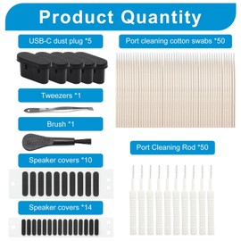 91 Pcs USB C Dust Plug and Speaker Dust Proof Kit, Charging Port Cover with Speaker Dust Sticker, Type C Port Cleaner Kit with Brush and Swabs Anti Dust Compatible for 15 16 17 Pro Max Plus