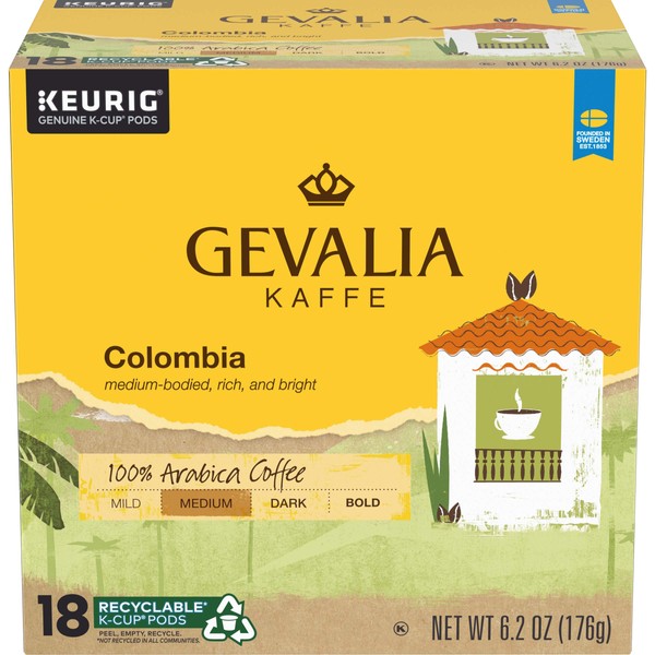 Gevalia Colombia Blend Medium Roast K-Cup Coffee Pods (72 Pods, 4 Packs of 18)