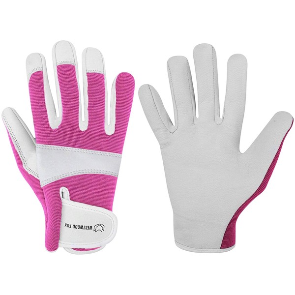 Gardening Gloves Leather Thorn Proof Safety Working Heavy Duty Work Gloves for Women and Men Garden Tools Mechanic Breathable Gardener Non-Slip Rigger Gloves Protective Gift (Medium, Pink)