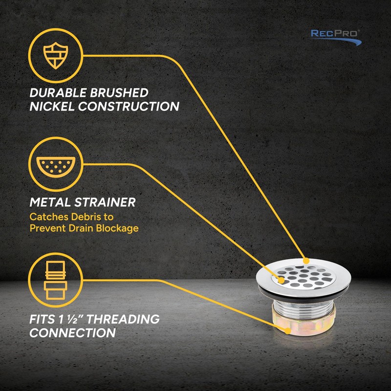 RecPro RV Brushed Nickel Sink Strainer Drain | Removable Strainer