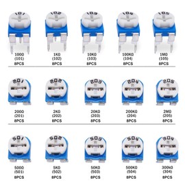 Taiss Variable Resistor Potentiometer 6mm Potentiometer kit 15 Values 100 Ohm -2M Ohm Potentiometer 120PCS Assortment Kit with Transparent Plastic Box