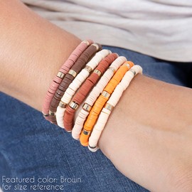 RIAH FASHION Bohemian Multi-Layer Beaded Stacking Statement Bracelets - Versatile Strand Stretch Sparkly Crystal Beads Wrap Slip-on Cuff Bangle Set (Disc Bead Multi 7 Layer - Neon Multi)