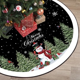 Tiamon 48 Inch Christmas Tree Skirt Polyester Xmas Tree Skirt with Snowflake Deer Snowman Pattern Christmas Decorations for Winter Xmas Holiday Farmhouse Indoor Party Decorations (Black)