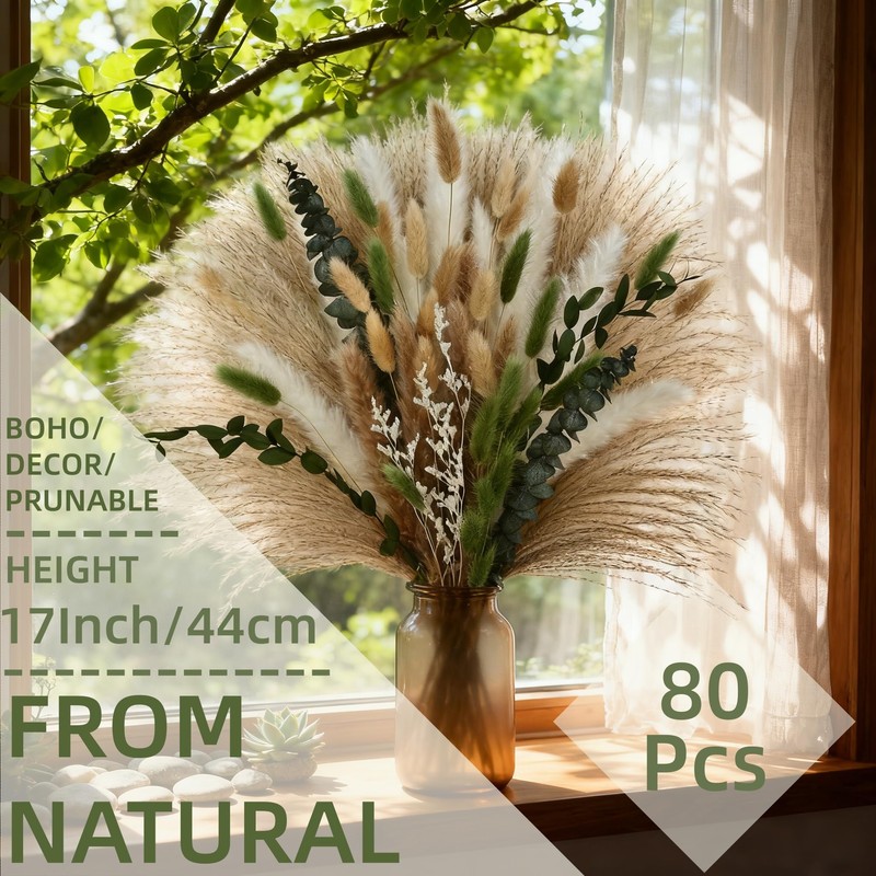 Olive Green Pampas Grass Decor 80Pcs