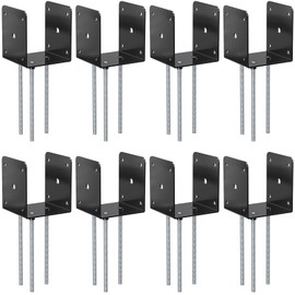 SPACEEUP 4x4 Concrete Post Base Anchor 8 Pcs, Deck Post Base Holder Ground Spike for Concrete, Decking Post Brackets for Pavilion Porch Handrail Railing, Heavy Duty Black Powder Coated