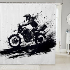Feelyou Cool Motocross Shower Curtain 72"x84" Dirt Bike Bath Curtain Waterproof Motorcycle Racer Bathroom Shower Curtain Set for Kids Boys Girls Extreme Sports Kids Bathroom Accessories Motorbike