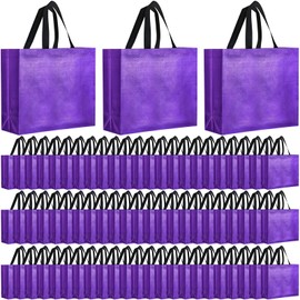 Eccliy 80 Pcs Reusable Gift Bags Set Glossy Grocery Gift Tote with Handle for Wedding, Mothers Day, Spring Event, Graduation(12 x 11 x 4.7 I Inch,Purple)