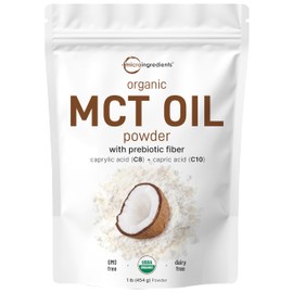 Micro Ingredients Organic MCT Oil Powder with Prebiotic Fiber,1 Pound (16 Ounce) | C8 MCT Oil for Coffee Creamer | No GMOs, Keto Diet, Vegan