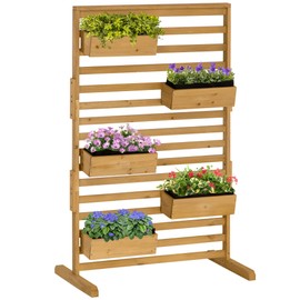 Outsunny Wooden Plant Trellis Stand with 5 Hanging Planter Boxes, Freestanding Outdoor Plant Stand for Patio, Garden, Balcony, Porch