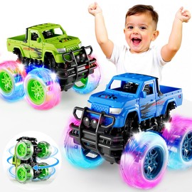 Winstico 2 Pack Monster Truck Light Up Toy Cars - Toys for 2 3 Year Old Boys Gifts - Pull Back Truck Cars for Toddler Boys - Boy Toys Age 2 3 4 5 - Best Birthday Gifts for Boys/Girls age 3 5