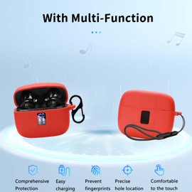 for ZIUTY A1 Case Cover,NOUKAJU Earphone Protective Cover(with Carabiner + Lanyard + Cleaning Pen) Drop-Proof,Shock-Proof,Dust-Proof,Case for ZIUTY 2025 Wireless Earbuds(Red)