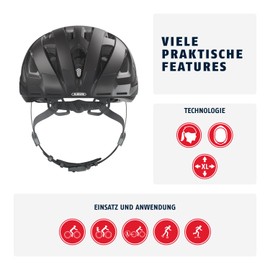 ABUS Urban-I 3.0 City Cycling Helmet- Bicycle Helmet with Rear Light, Visor and Magnetic Closure - for Men and Women - Matt Black, Size L