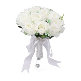 Wedding Bouquet White Bridal Bouquet Artificial Flowers Fake Pearl Crystal Hand Bouquet for Wedding Photography