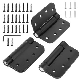 Hommyzone Adjustable Spring Door Hinge 4”X 4”, Stainless Steel Self-Closing Hinges 4 Inch with 5/8” Radius Corner-Pack of 3 (Matte Black)