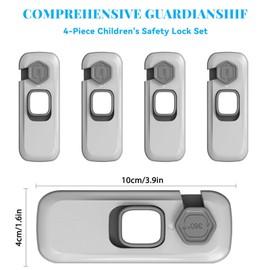 Hebterrka Pack of 4 Child Safety Fridge Lock, Baby Safety Cabinet Locks, Oven Clasps, Fridge Lock, No Tools Required (Grey)