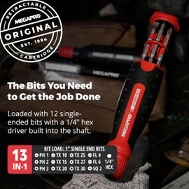 Megapro Automotive Screwdriver Set | One Multi-Bit Screwdriver with ¼” Hex Shaft | Phillips, Torx | Compact Automotive Bit Set (Ratcheting)