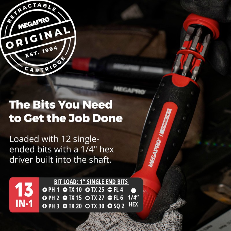 Megapro Automotive Screwdriver Set | One Multi-Bit Screwdriver with ¼”