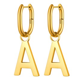 FOCALOOK Earrings Women's Letter A to Z Earrings Gold Hoop Earrings Creoles Christmas Earrings Statement Earrings Jewellery for Friend, Metal, No Gemstone