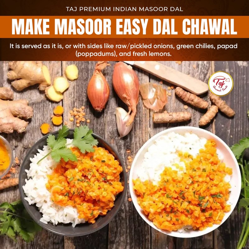 TAJ Premium Indian Masoor Dal, Red Lentils (4-Pounds)