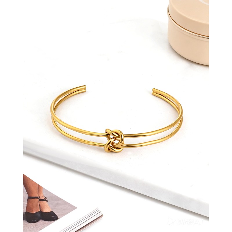 Desnuage Double Layer Open Bracelet with Knot Design for Women