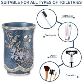 Zahari Home 4pc Capri Bathroom Accessories Sets Modern Classic Soap Dispenser, Tumbler, Tooth Brush Holder and Soap Dish Holder Unique Design Royal Blue Bathroom Set