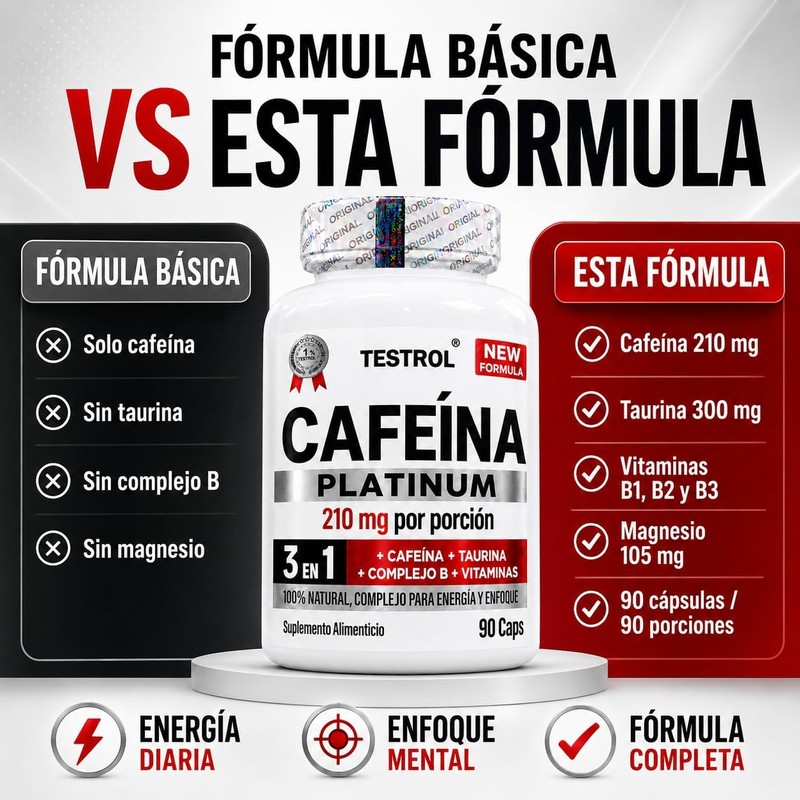 Cafeína Platinum 210mg Fórmula con Taurina, Magnesio y Complejo B