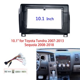 10.1'' Car Radio Stereo Dash Frame Fascia Bezel Panel w/Power Harness Cable Compatible for Toyota Tundra 2007-2013 Sequoia 2008-2018