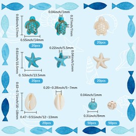 SUNNYCLUE 1 Box 200pcs Summer Bead Kit Stone Turtle Beads Synthetic Magnesite Howlite Sea Marine Animal Hawaii Lucky Starfish Shell Round Loose Spacers for Jewellery Making Kits Bracelet Necklaces DIY