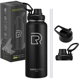 Raganet, Termo de Acero Inoxidable Doble Pared de 940ml, Botella de Agua Termica con 2 Tapas, Mantiene Agua Fría 24 horas y Caliente 12 horas, Tapa