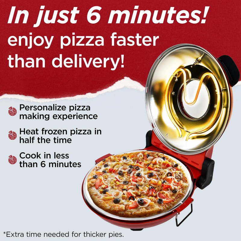CULINARY CHEF Electric Pizza Oven with Ceramic Stone, Viewing Window,