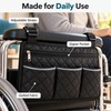 Wheelchair Side Bag – Black Armrest Organizer Pouch with 3