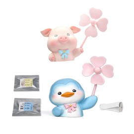 Leadigol Cute Rabbit Car Air Vent Clips, Cartoon Penguin Pig Little Windmill Rotating Automotive Air Outlet Vent Fan Cartoon Resin Car Perfume Diffuser Funny Car Decor Accessories(Pig and Penguin)