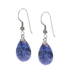 Edelstein Perle Ohrringe für Frauen - Teardrop Form Edelstein und Sterling Silber Haken baumeln Tropfen Ohrringe (Edelstein mit blauen Flecken)