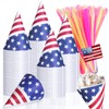 Disposable Snow Cone Cups and Spoon Straws American USA Flag