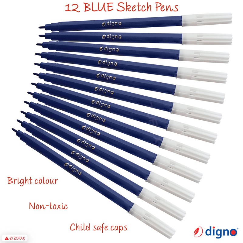 DIGNO SketchStic Felt Tip Pens, BLUE, Pack of 12, Fibre
