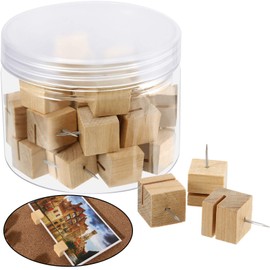 30 Pieces Slot Wood Push Pins Holder Thumb Tacks for Holding Photo Picture Business Card Cork Boards Map Photos Calendar