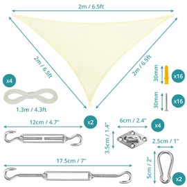 Belle Vous Cream Coloured Awning Triangular Set - 2 x 2 x 2 m Awning Waterproof with Mounting Ropes - UV-Blocking Sun Protection Balcony, Garden, Patio and Backyard